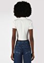thumb-Slim Fit Polo Yaka Düz Kadın Beyaz Kısa Kol Tişört