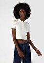 thumb-Slim Fit Polo Yaka Düz Kadın Beyaz Kısa Kol Tişört
