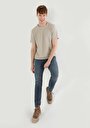 thumb-Regular Fit Yuvarlak Yaka Jakarlı Erkek Bej Kısa Kol Tişört
