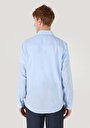 thumb-Comfort Fit Shirt Neck Düz Erkek Mavi Uzun Kol Gömlek