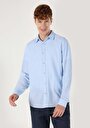 thumb-Comfort Fit Shirt Neck Düz Erkek Mavi Uzun Kol Gömlek