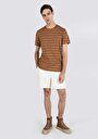 thumb-Regular Fit Yuvarlak Yaka Çizgili Erkek Kahverengi Kısa Kol Tişört