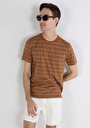 thumb-Regular Fit Yuvarlak Yaka Çizgili Erkek Kahverengi Kısa Kol Tişört