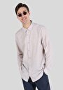 thumb-Comfort Fit Shirt Neck Düz Erkek Bej Cepsiz Uzun Kol Gömlek 