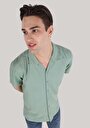 thumb-Regular Fit Shirt Neck Düz Erkek Yeşil Kısa Kol Gömlek