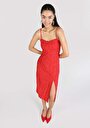 thumb-Slim Fit Dokuma Kadın Kirmizi Elbise
