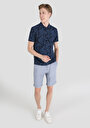thumb-Regular Fit Polo Yaka Baskılı Örme Cepsiz Erkek Lacivert Kısa Kol Tişört