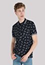 thumb-Regular Fit Polo Yaka Desenli Baskılı Erkek Lacivert Kısa Kol Tişört