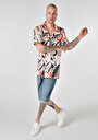 thumb-Regular Fit Shirt Neck Baskılı Erkek Bej Cepsiz Kısa Kol Gömlek