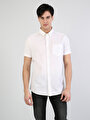 thumb-Regular Fit Shirt Neck Erkek Beyaz Kısa Kol Gömlek