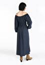 thumb-Regular Fit Dokuma Kadın Lacivert Elbise