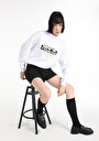 thumb-Comfort Fit Dik Yaka Baskılı Kadın Beyaz Sweatshirt