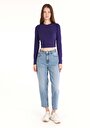 thumb-Slim Fit Yuvarlak Yaka Düz Kadın Mor Uzun Kol Tişört