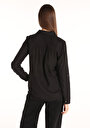 thumb-Regular Fit Shirt Neck Cepli Düz Kadın Siyah Roll-up Gömlek