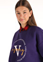 thumb-Comfort Fit Yuvarlak Yaka Baskılı Kadın Mor Sweatshirt