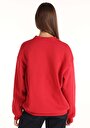 thumb-Comfort Fit Yuvarlak Yaka Baskılı Kadın Kirmizi Sweatshirt