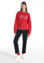 thumb-Comfort Fit Yuvarlak Yaka Baskılı Kadın Kirmizi Sweatshirt