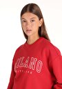thumb-Comfort Fit Yuvarlak Yaka Baskılı Kadın Kirmizi Sweatshirt
