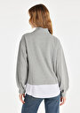 thumb-Regular Fit Yarım Balıkçı Yaka Düz Kadın Gri Uzun Kol Tişört