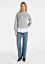 thumb-Regular Fit Yarım Balıkçı Yaka Düz Kadın Gri Uzun Kol Tişört