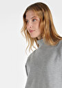 thumb-Regular Fit Yarım Balıkçı Yaka Düz Kadın Gri Uzun Kol Tişört