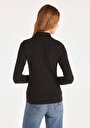 thumb-Slim Fit Balıkçı Yaka Düz Kadın Siyah Uzun Kol Tişört