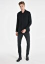 thumb-Regular Fit Shirt Neck Düz Erkek Siyah Uzun Kol Gömlek