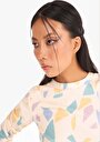 thumb-Slim Fit Yuvarlak Yaka Baskılı Kadın Çok Renkli Uzun Kol Tişört