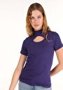thumb-Slim Fit Yarım Balıkçı Yaka  Kadın Mor Kısa Kol Tişört