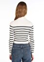 thumb-Slim Fit Yarım Balıkçı Yaka Çizgili Kadın Beyaz Kazak