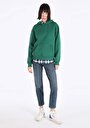 thumb-Regular Fit Kapüşonlu Kanguru Cepli Düz Kadın Yeşil Sweatshirt