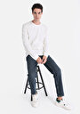 thumb-Regular Fit Yuvarlak Yaka Düz Erkek Ekru Uzun Kol Tişört