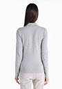 thumb-Slim Fit Balıkçı Yaka Düz Kadın Gri Uzun Kol Tişört