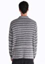 thumb-Regular Fit Yuvarlak Yaka Jakarlı Erkek Gri Çizgili Kazak