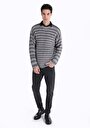 thumb-Regular Fit Yuvarlak Yaka Jakarlı Erkek Gri Çizgili Kazak