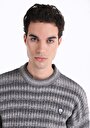 thumb-Regular Fit Yuvarlak Yaka Jakarlı Erkek Gri Çizgili Kazak