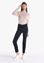 thumb-Slim Fit Orta Bel Düz Paça Kadın Koyu İndigo Jean Pantolon