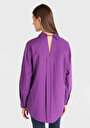 thumb-Relaxed Fit Shirt Neck Düz Kadın Mor Uzun Kol Gömlek