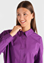 thumb-Relaxed Fit Shirt Neck Düz Kadın Mor Uzun Kol Gömlek