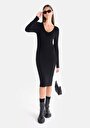 thumb-Slim Fit Düz Kadın Siyah Uzun Kol Elbise