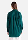 thumb-Relaxed Fit Shirt Neck Düz Kadın Yeşil Uzun Kol Gömlek