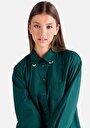 thumb-Relaxed Fit Shirt Neck Düz Kadın Yeşil Uzun Kol Gömlek
