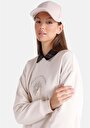 thumb-Regular Fit Yuvarlak Yaka Baskılı Kadın Bej Sweatshirt