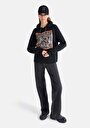 thumb-Regular Fit Kapüşonlu Baskılı Kadın Siyah Sweatshirt
