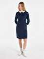 thumb-Regular Fit Düz Kadın Örme Lacivert Uzun Kol Elbise