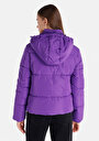 thumb-Regular Fit Kapüşonlu Fermuarlı Astarlı  Kadın Mor Mont