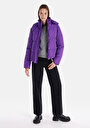 thumb-Regular Fit Kapüşonlu Fermuarlı Astarlı  Kadın Mor Mont