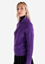 thumb-Regular Fit Fermuarlı Düz Kadın Mor Kazak