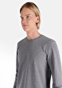 thumb-Regular Fit Yuvarlak Yaka Jakarlı Erkek Gri Uzun Kol Tişört
