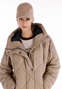 thumb-Regular Fit Kapüşonlu Çıtçıtlı Astarlı  Kadın Bej Kaban